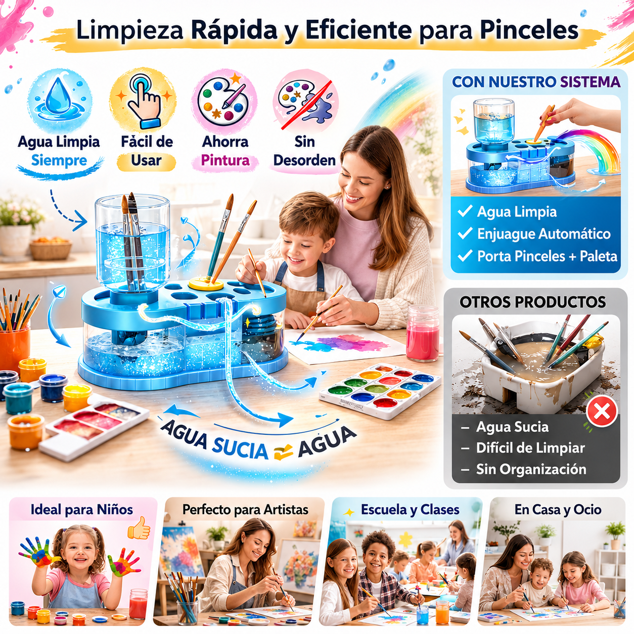 Kit Limpia Pinceles Automático 6 en 1