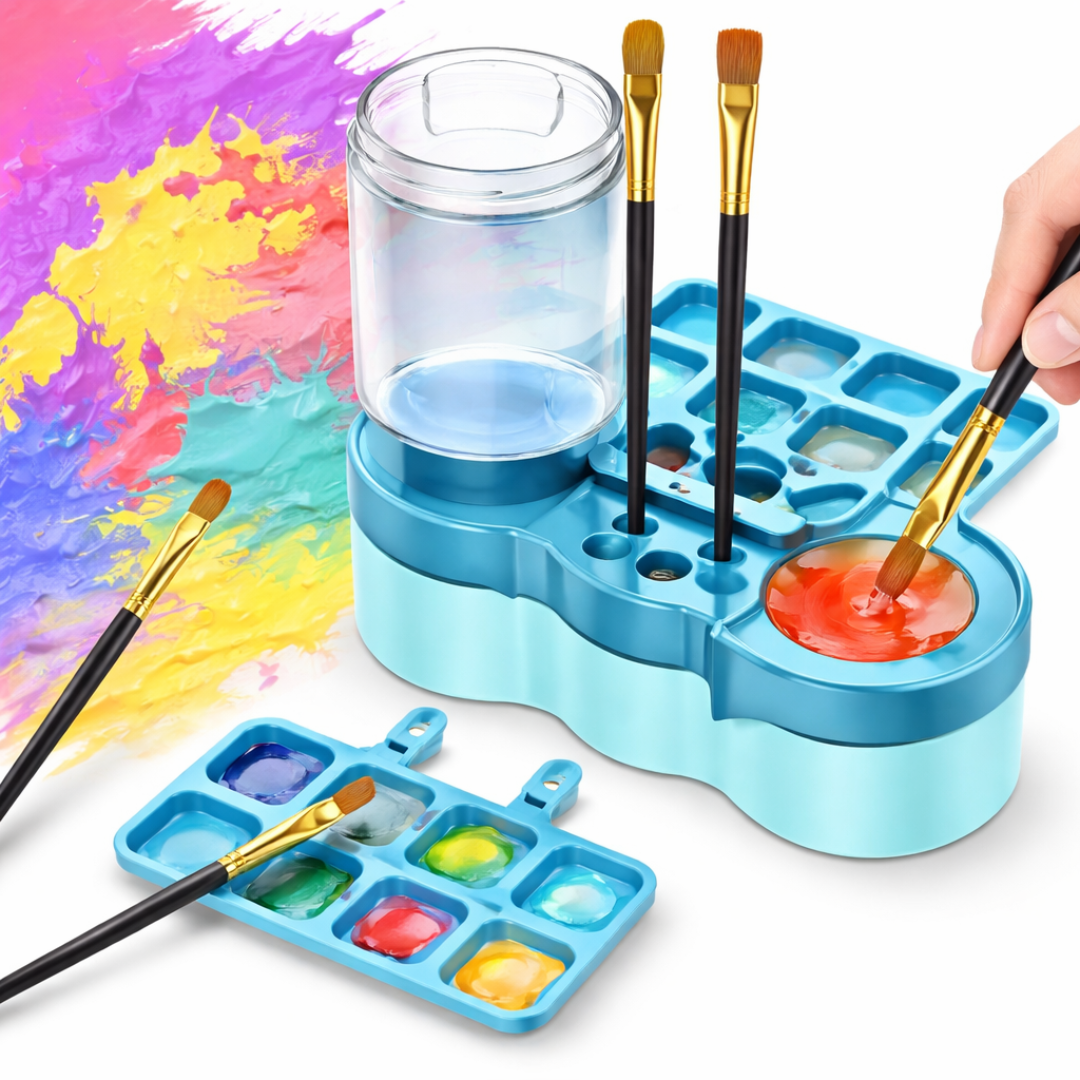 Kit limpia pinceles automático 6 en 1 con paleta de pintura